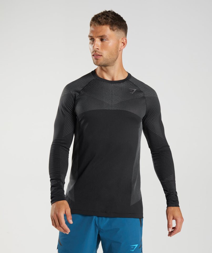 Men\'s Gymshark Apex Seamless Long Sleeve T-Shirts Black | NZ 5NHEVD